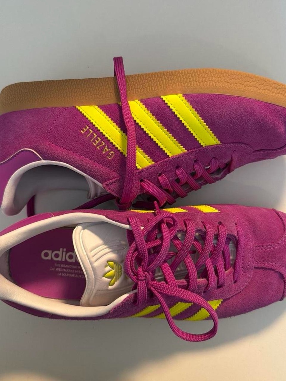 adidas Women's Purple Suede Sneakers with Yellow Stripes